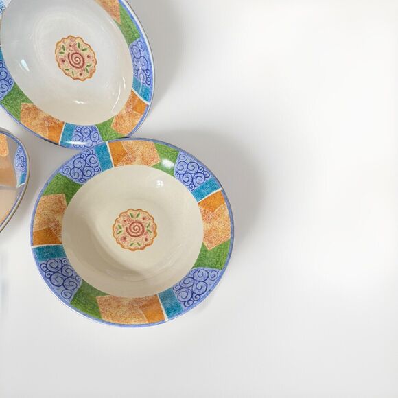 AnythingGoes by Sango Cayenne Rimmed Cereal/ Soup Bowls 7 3/4" Sue Zipkin Set 3 - Picture 2 of 5